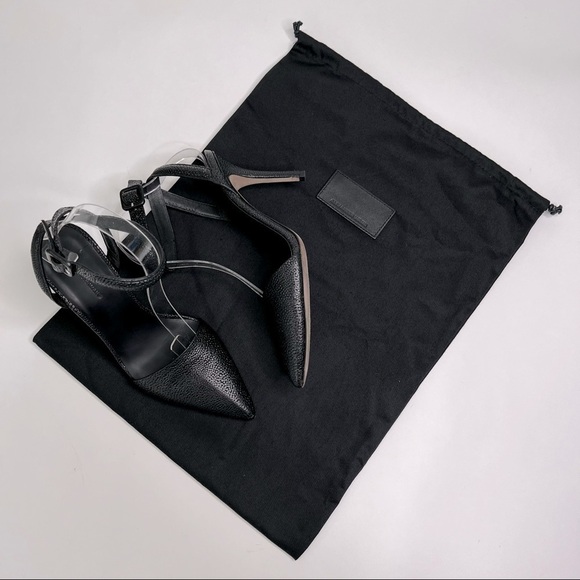 Alexander WANG Lovisa Sexy Black Pebbled Leather Ankle Buckle Pointed Toe Pumps - Picture 11 of 15